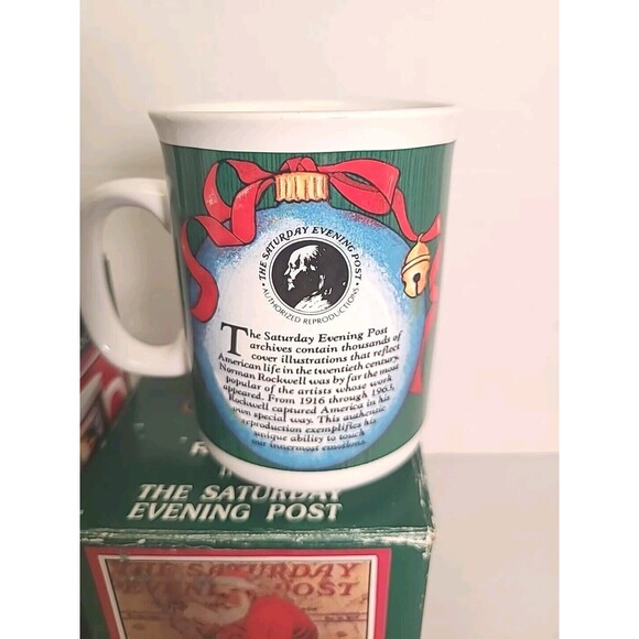 2 VTG Norman Rockwell Saturday Evening Post Merry Christmas Mug Ceramic W/ BOX - Picture 5 of 5